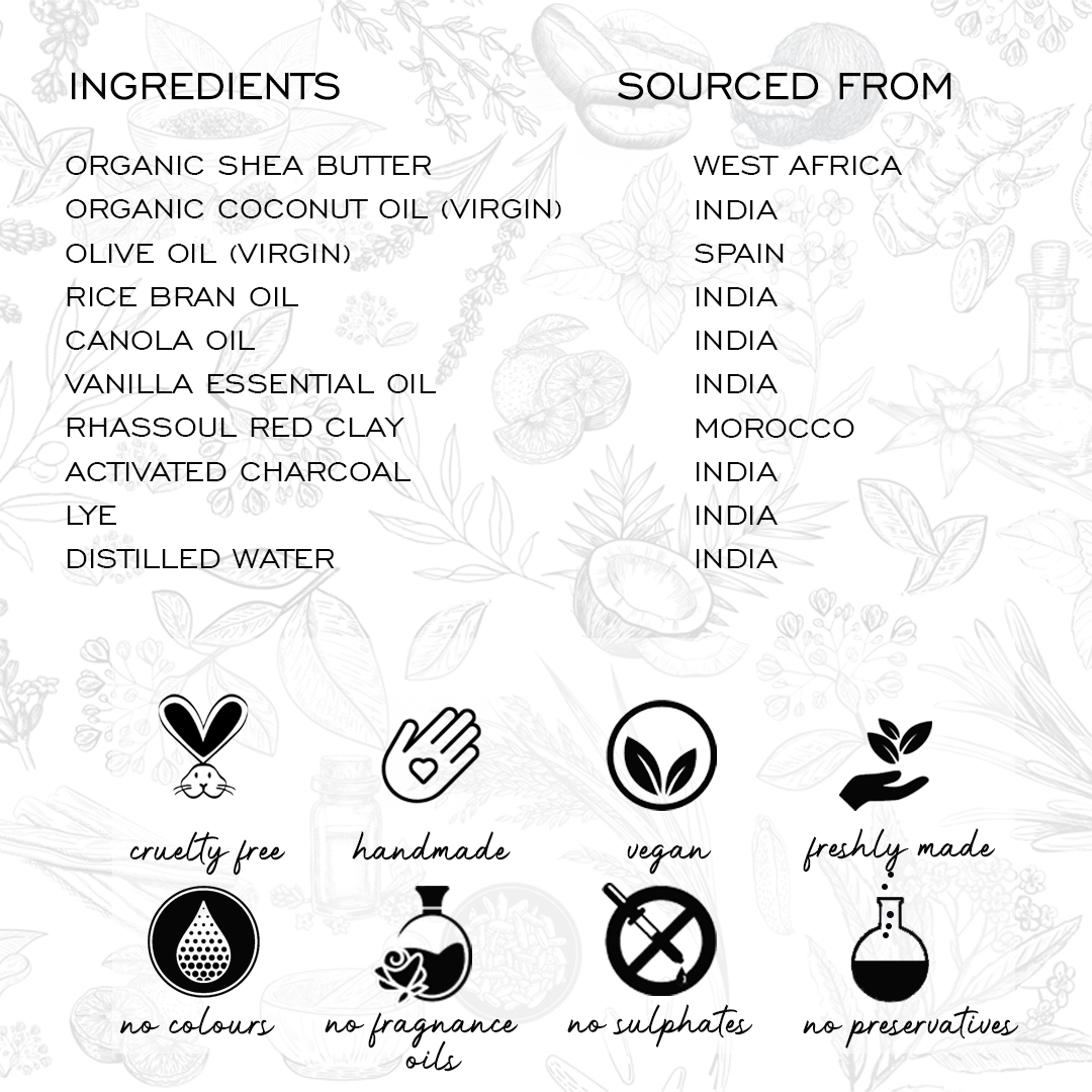 Ingredients of Vanilla Red & Black Swirls Soaps
